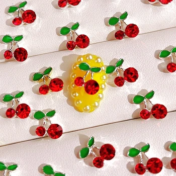 10PCS Sakausējuma 3D Nail Art Cherry Piekariņi Rhinestone Augļu Nagus Apdare Piegādēm, Rotaslietas, Aksesuāri, Detaļas, Manikīrs Materails