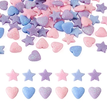 120pcs Necaurspīdīgs Akrila Krelles 3 Krāsas Sirds Star Glitter Pulveris Shinny Zaudēt Biezumu Meitenēm Preppy Aproce DIY Rotaslietu izgatavošana