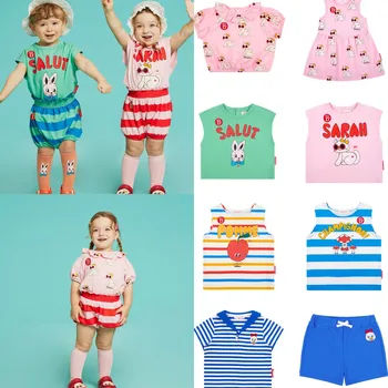 2023 korejiešu Bērnu Īsām Piedurknēm Tee Cute Kids Šorti Vasaras Svītrainām Zēns Meitenes bez Piedurknēm, Vestes Gudrs T-krekls Apģērbu Komplekts T-Krekli