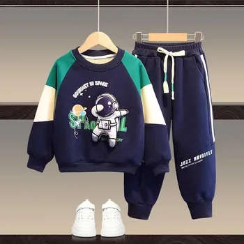 2023-Pavasarī un Rudenī Gadījuma Bērniem Drēbes Zēniem ar garām Piedurknēm Burtu Salikuma Sweatershirt+Elsas Divas Gabals Uzvalks no 4 Līdz 14 Gadu