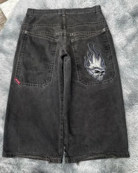 Jaunu Y2K vintage mazgātas bikses ar galvaskausa izšuvumu rakstu lielgabarīta džinsa bikses punk Gothic rock modes ielu sporta bikses
