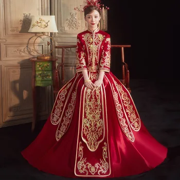Līgavas Kostīms Augstas klases Vintage Puse Kleita Elegants Ķīniešu Stila Kāzu Kleita Sievietēm Izšūti Cheongsam Hanfu