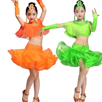 Pušķi Meitenes Balles Latīņamerikas Deju Apģērbs Bērniem Salsas Darbības Tērpi Meitenēm Sequined Daiļslidošanas Kleitu Rave Tērpiem